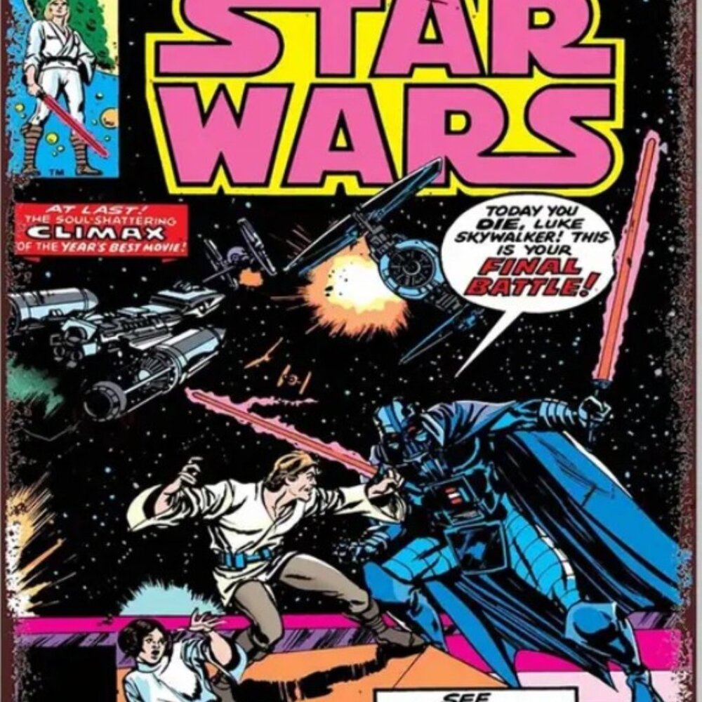Star Wars Marvel Comics Vintage Metal Sign Luke Skywalker Vs Darth Vader Poster - Picture 1 of 7